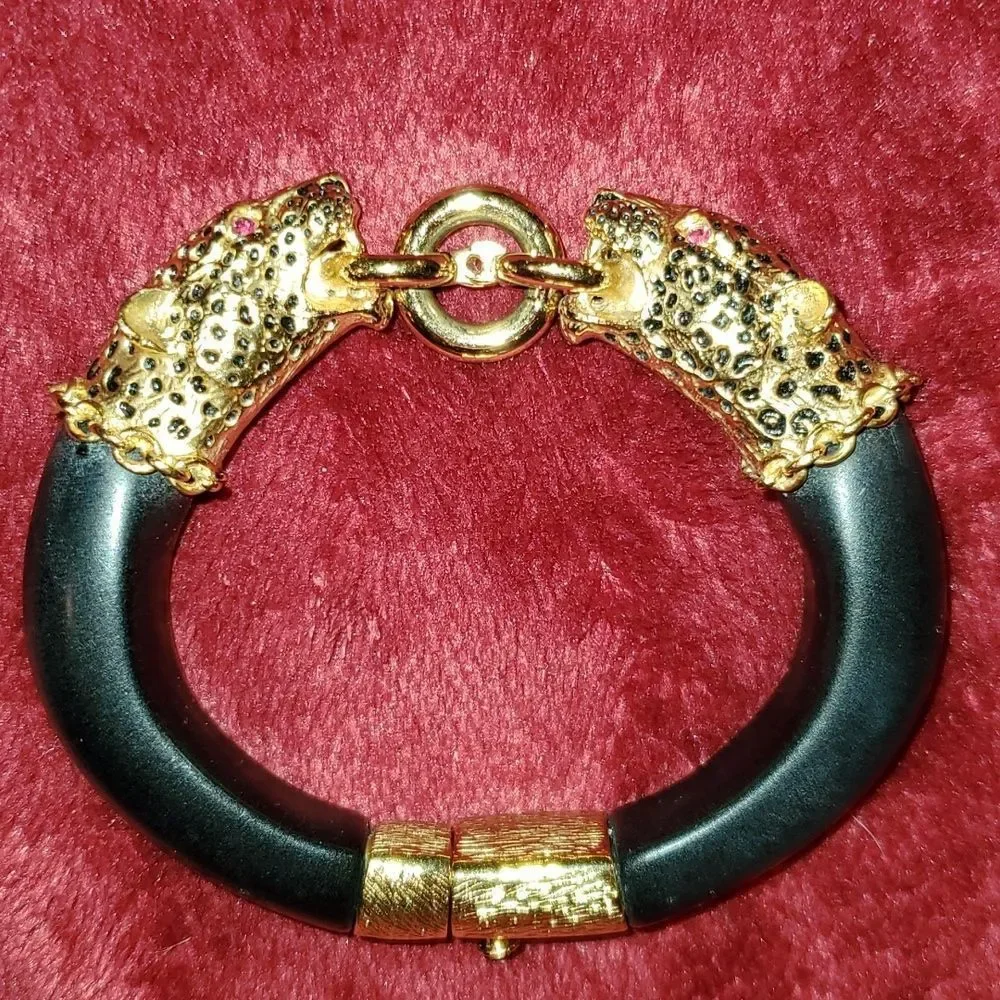 Franklin Mint Bracelet 4 Genuine Rubies & 22 KT Gold‎ Plated over Ebony